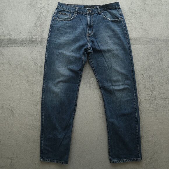 Calvin Klein Jeans Mens Size 36x35 Blue Relaxed Straight Rigid Denim Stone Wash - Picture 1 of 16